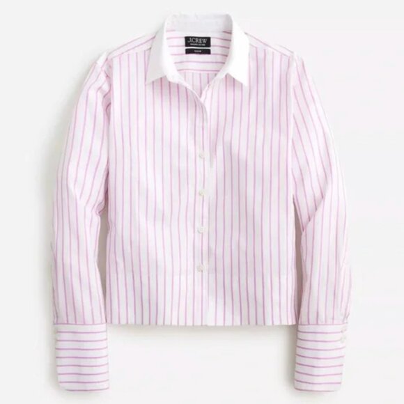 J. Crew Garcon Organic Cotton Pink Stripe Crop Shirt Women’s Size 12 - Picture 2 of 8
